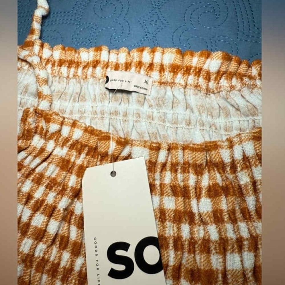 SO Gingham Smocked Crop Top Square Neck Sleeveless Casual XL - Picture 2 of 8